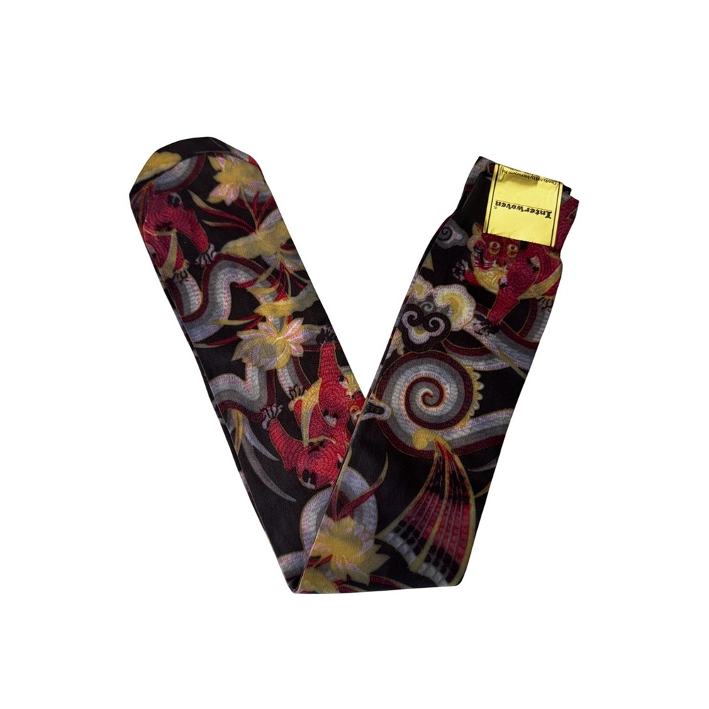 Vintage Socks Mod Black Red Dragon Print 100% Nylon 60s 70s Cosplay Prop Costume